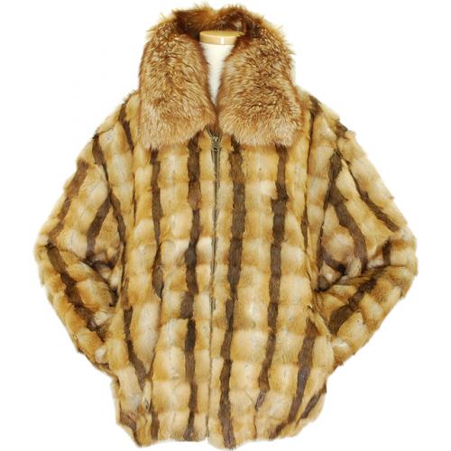Winter Fur Brown / Tan Genuine Muskrat Jacket With Fox Collar M08R02NA